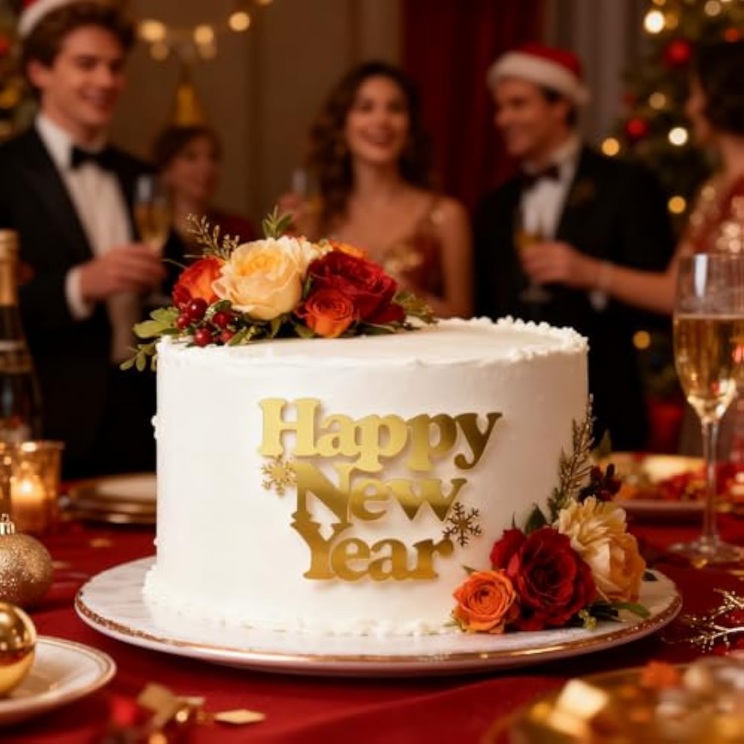 Happy New Year 2026 Gold Acrylic Cake Topper Party Decor