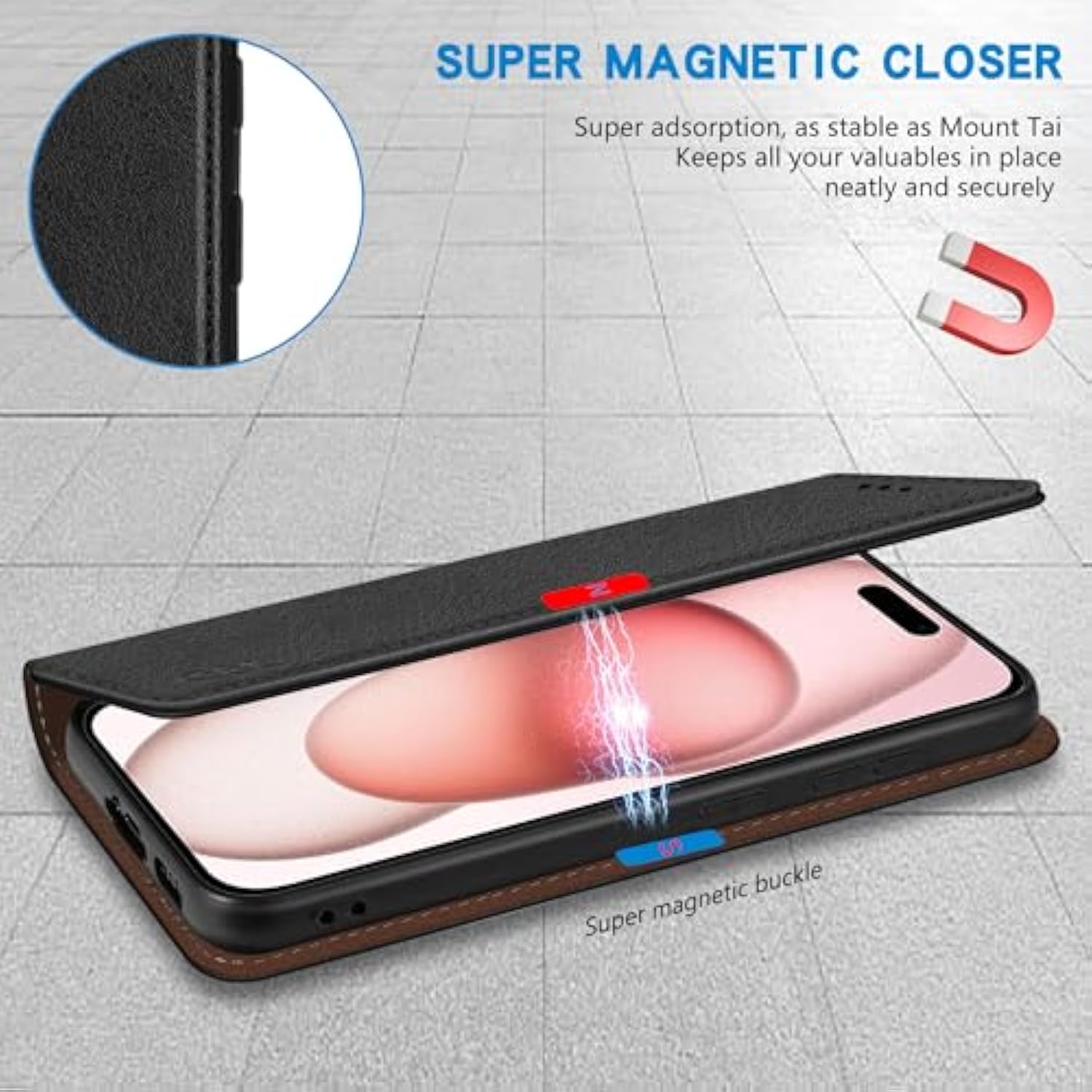 For Iphone 15 Wallet Case With [Rfid Blocking] Card Slot Stand Strong Magnetic Leather Flip Fold Protective Phone Case For Iphone 15 Case Wallet(Black-6.1 Inch)