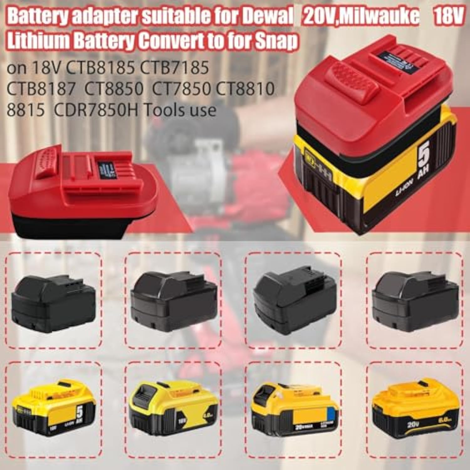 Battery Adapter For Snap On 18V Tools, For Milwaukee 18V M18 & For Dewalt 20V Lithium Battery Convert To For Snap-On 18V Li-Ion Battery Cordless Power Tool Ctb7185 Ctb8185 Ctb8187