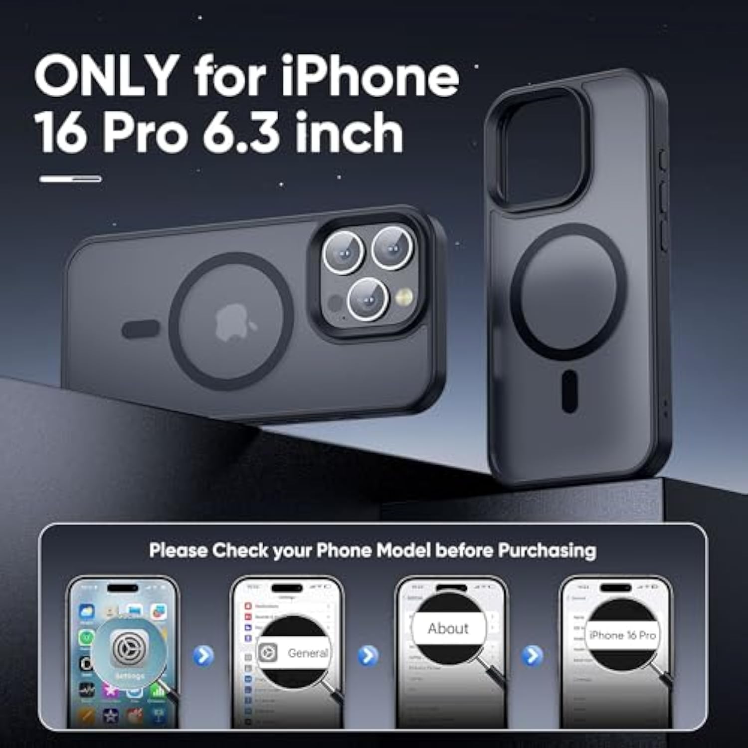 Magnetic For Iphone 16 Pro Case Fits Magsafe 16Ft Drop Resistant Matte Skin Feeling Back Cover Shockproof Slim Fit For Iphone 16 Pro Phone Case 6.3 Inch?Black Titanium
