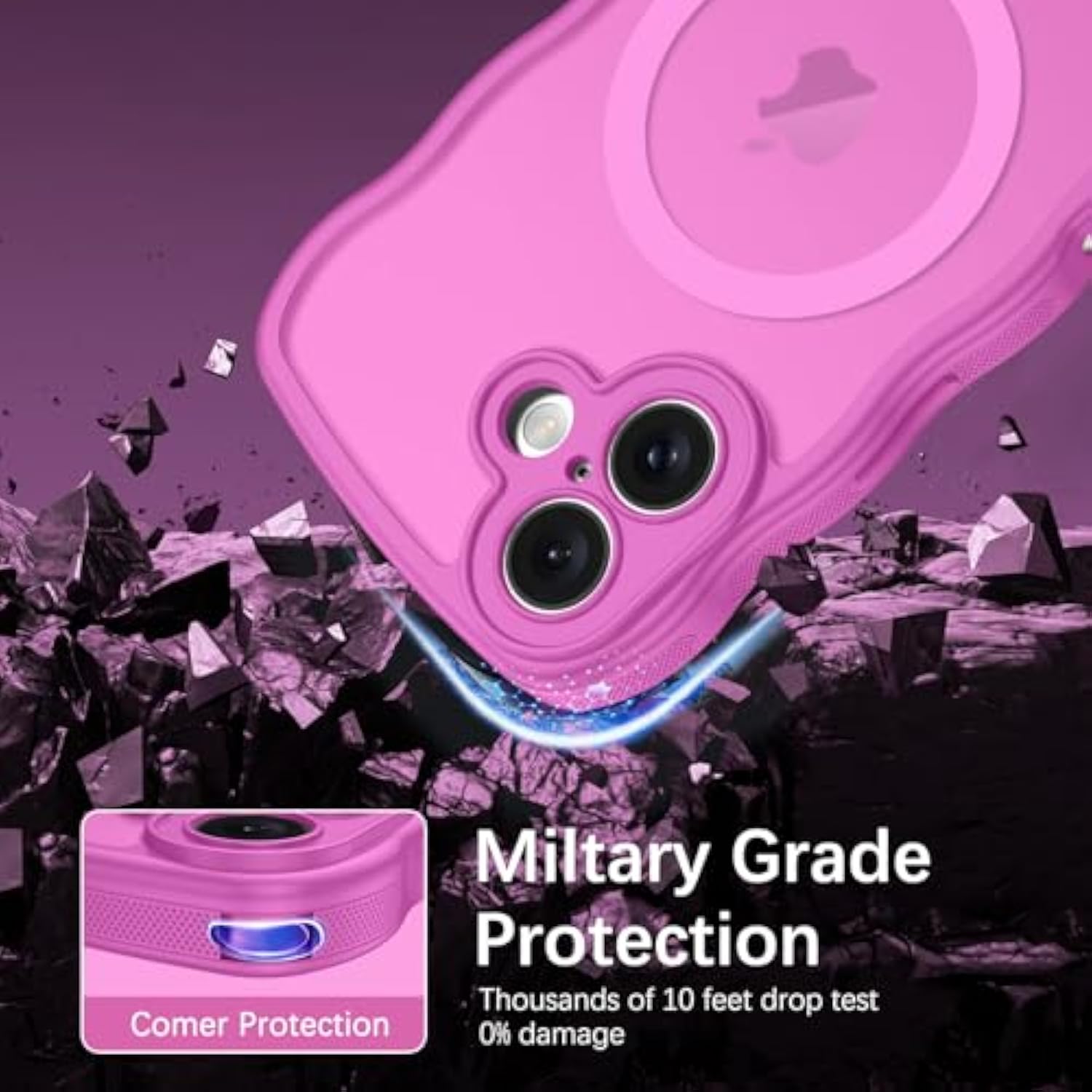 For Iphone 16 Case Cute, Curly Wave Iphone16 Phone Case [Compatible With Magsafe], [Full Camera Protection] Slim Shockproof Translucent Matte 16 Magnetic Cover For Women Girls, Berry Pink