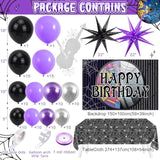 Purple And Black Birthday Party Decorations Supplies For Girls Kids With Balloon Garland Arch Kit Birthday Backdrop Spider Web Tablecloth Star Balloon Halloween Black Purple Party Decorations