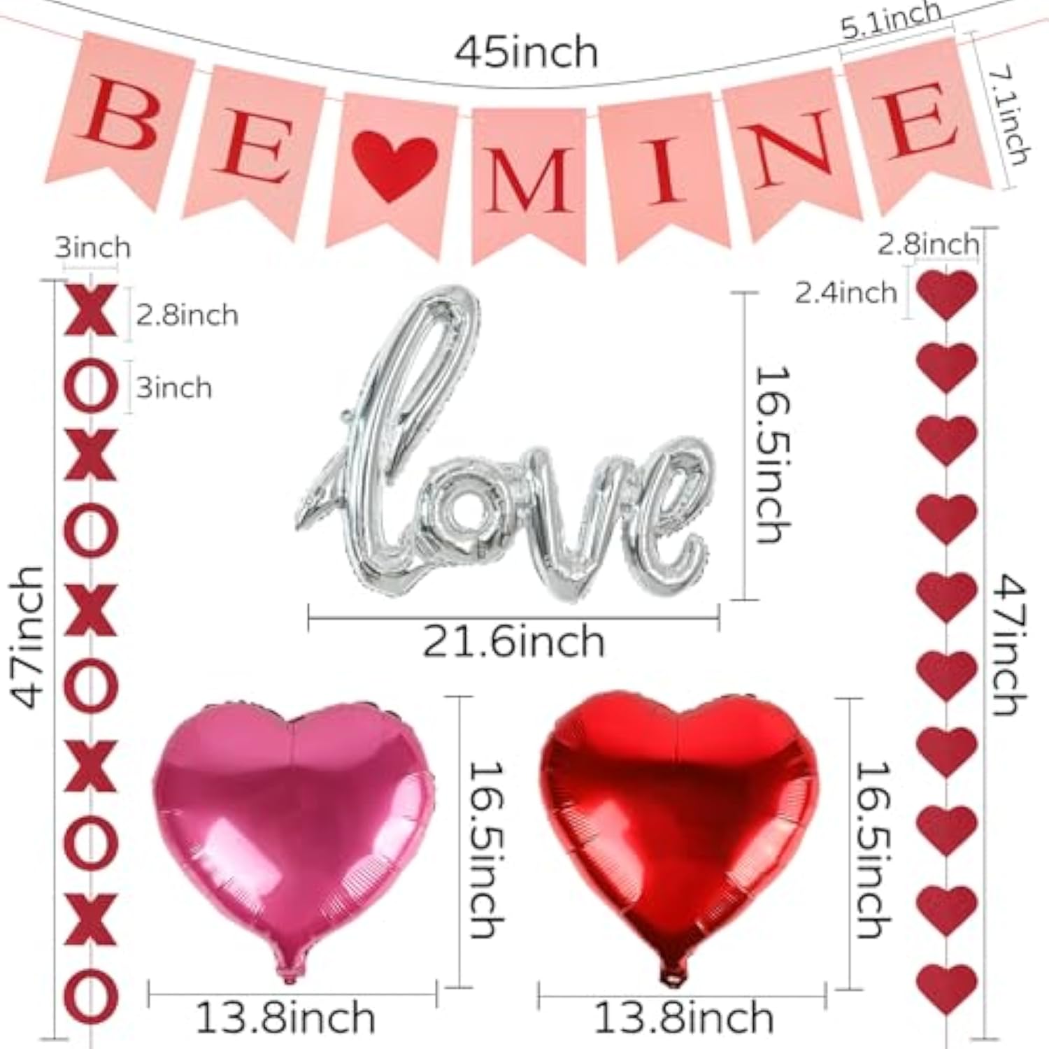 Valentines Day Decorations Set - 25 Pcs Valentine Decorations Kit With Be Mine Love Heart Xo Garlands Banner Hanging Swirls Valentines Decor For Home Office Wedding Anniversary Birthday Party Supplies