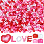 2000Pcs Valentine'S Day Pony Beads Bulk 4 Mixed Color Craft Plastic Beads Red Pink Rose White Spacer Beads For Diy Crafts Necklace Bracelet Making Supplies Hair Braiding Accessories