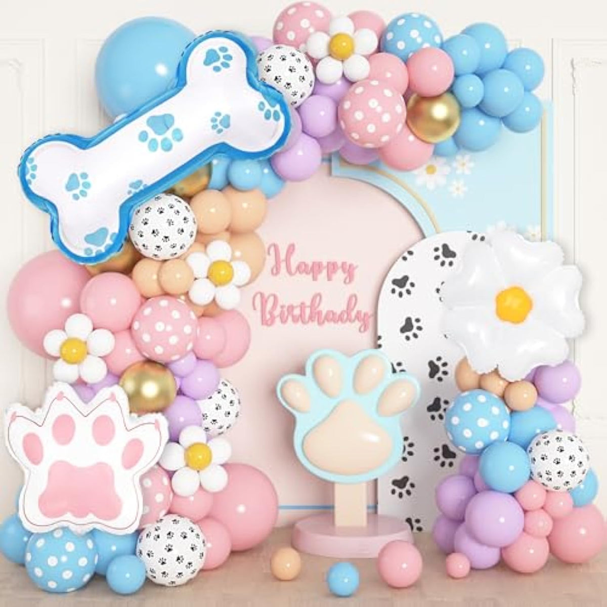 176Pcs Blue Balloon Garland Kit with Paw Bone Daisy Balloons for Puppy Party