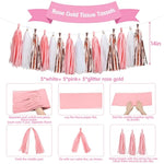 Rose Gold Pink Party Decorations Set With Happy Birthday Banner, Tissue Paper Pompoms, Circle Dots Garland And Paper Tassels Garland For Women Girls