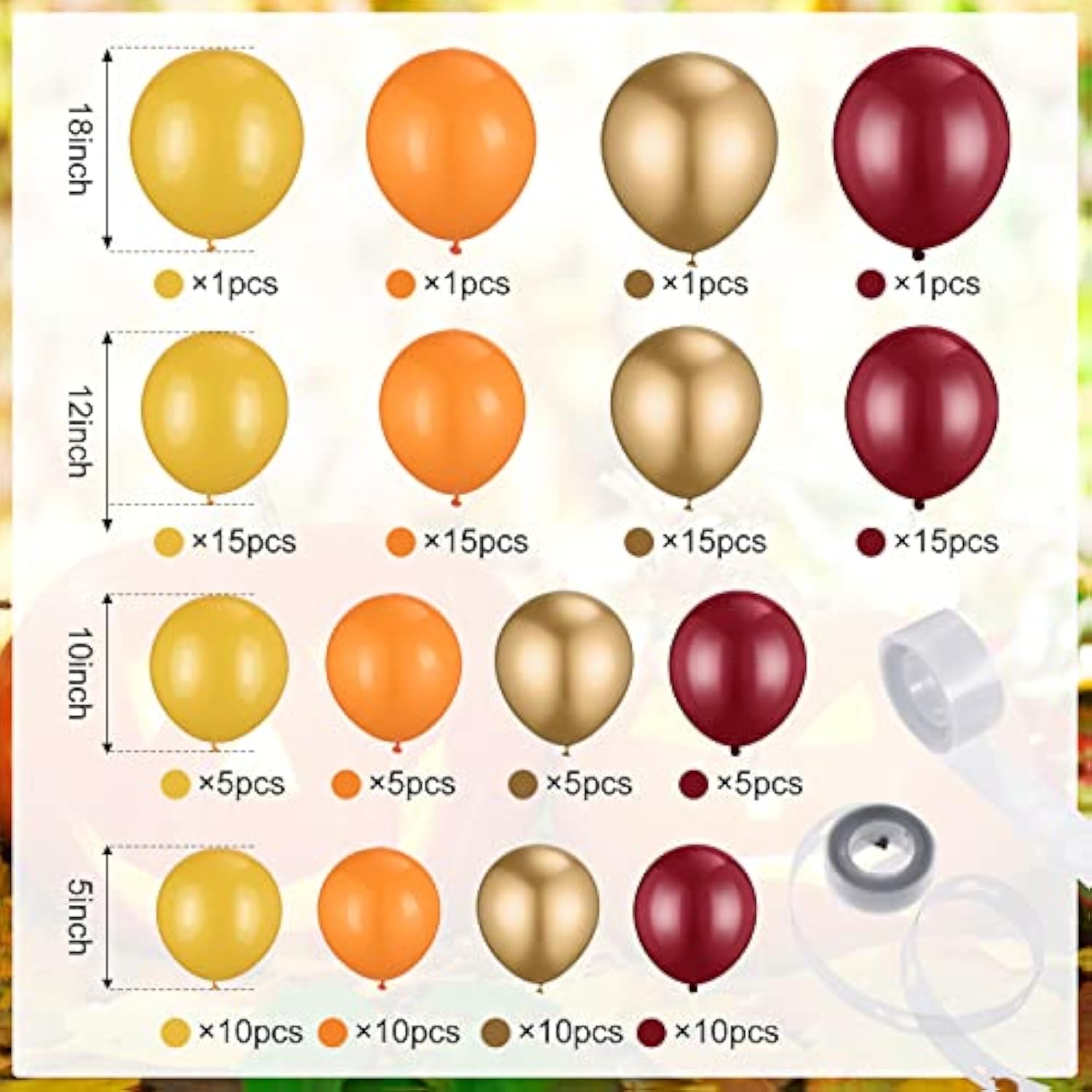 Fall Balloon Garland Kit: Orange, Gold & Burgundy Autumn Decor (124pcs)