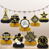 Black Gold New Years Eve Party Supplies Happy New Year Table Centerpieces for New Years Eve Party Decorations, 9 Pcs