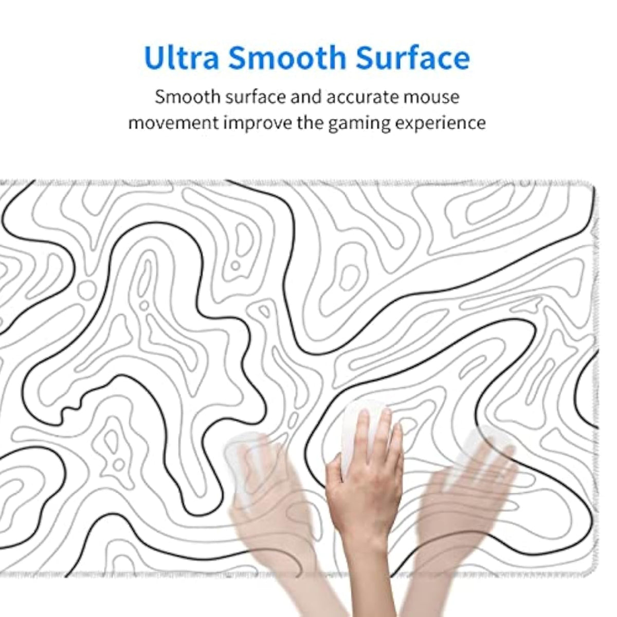 Abstract Topographic Map White Grey Black Gaming Mouse Pad Long Mouse Pad Large Desk Mat 31.5 X 11.8 Inch Mousepad With Nonslip Base Stitched Edge Keyboard Mat For Gaming Office