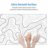 Abstract Topographic Map White Grey Black Gaming Mouse Pad Long Mouse Pad Large Desk Mat 31.5 X 11.8 Inch Mousepad With Nonslip Base Stitched Edge Keyboard Mat For Gaming Office
