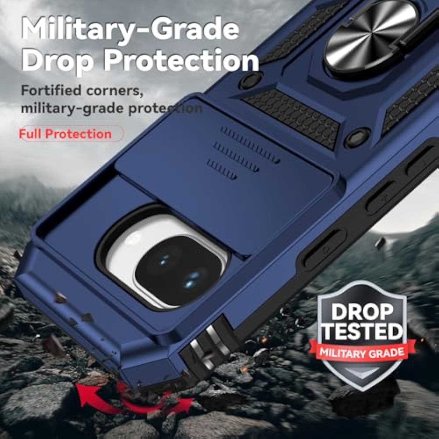 For Google Pixel 9A Case With Camera Lens Cover Hd Screen Protector, Dual Layer Military-Grade Drop Tested Magnetic Ring Holder Kickstand Protective Phone Case For Google Pixel 9A 2025 (Navy Blue)