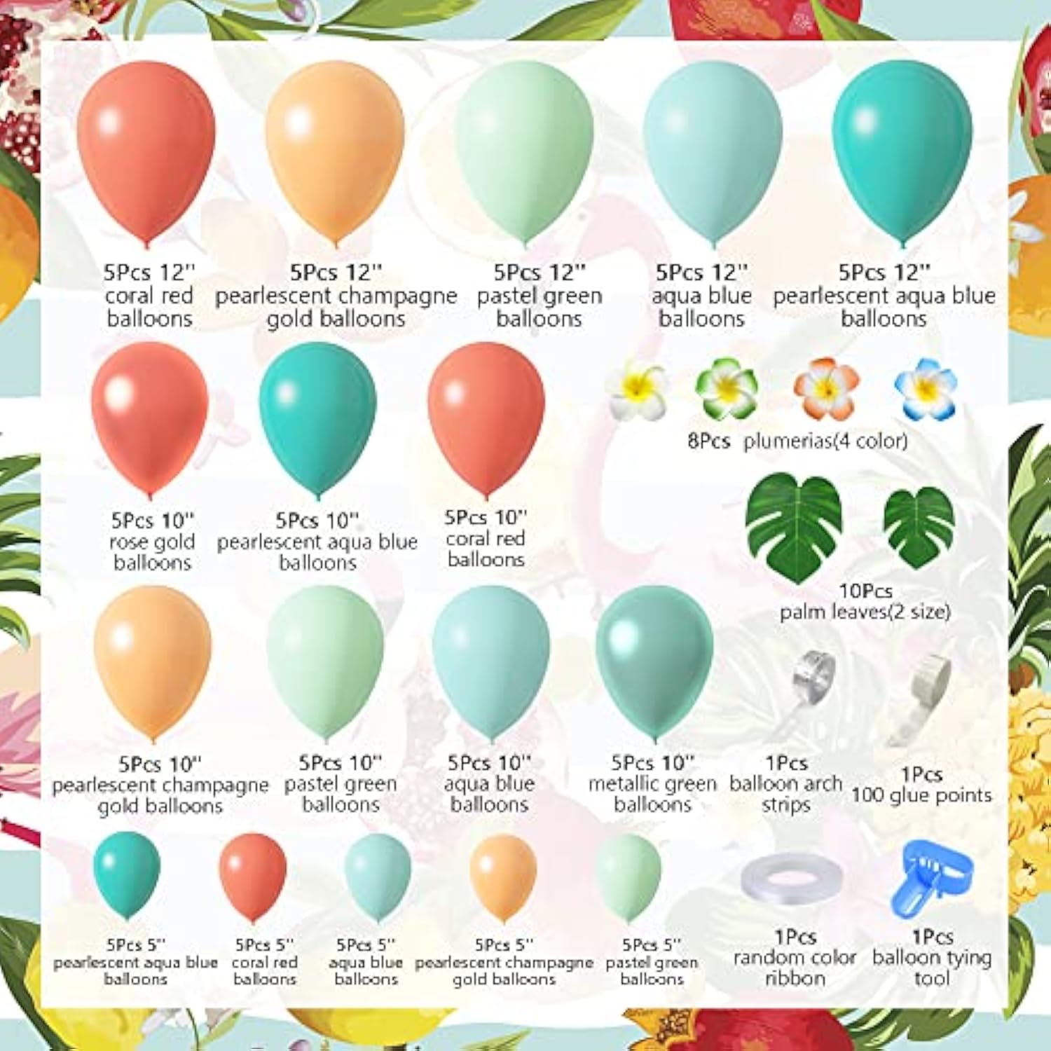 Tropical Balloon Garland Kit: Rose Gold, Blush, Blue, Palm Leaves