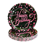 24pcs Pink & Black Birthday Plates – 7" Disposable Party Tableware for All Ages