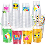 48Pcs Beach Pool Party Plastic Cups With Paper Lids Summer 16Oz Luau Swimming Party Disposable Plastic Cups Drinkware For Beach Ball Pool Birthday Decorations Favors