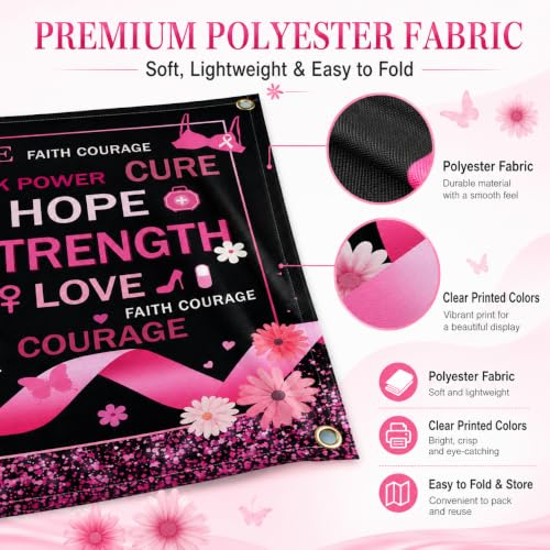 Breast Cancer Awareness Month Backdrop Banner, 72" x 43" Pink Ribbon Decor