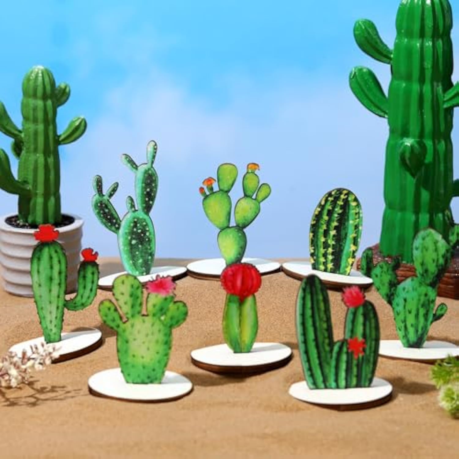 16 Pcs Wooden Cactus Party Decorations Cactus Wood Sign Centerpieces Tables Topper Decor For Baby Shower Birthday Classroom Supplies
