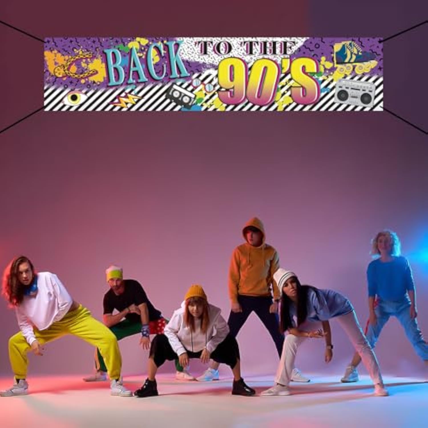 Back to the 90s Party Banner – Retro Hip Hop Graffiti Backdrop Décor