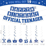 13th Birthday Decorations – Navy Blue Banner & Hanging Swirls for Teens