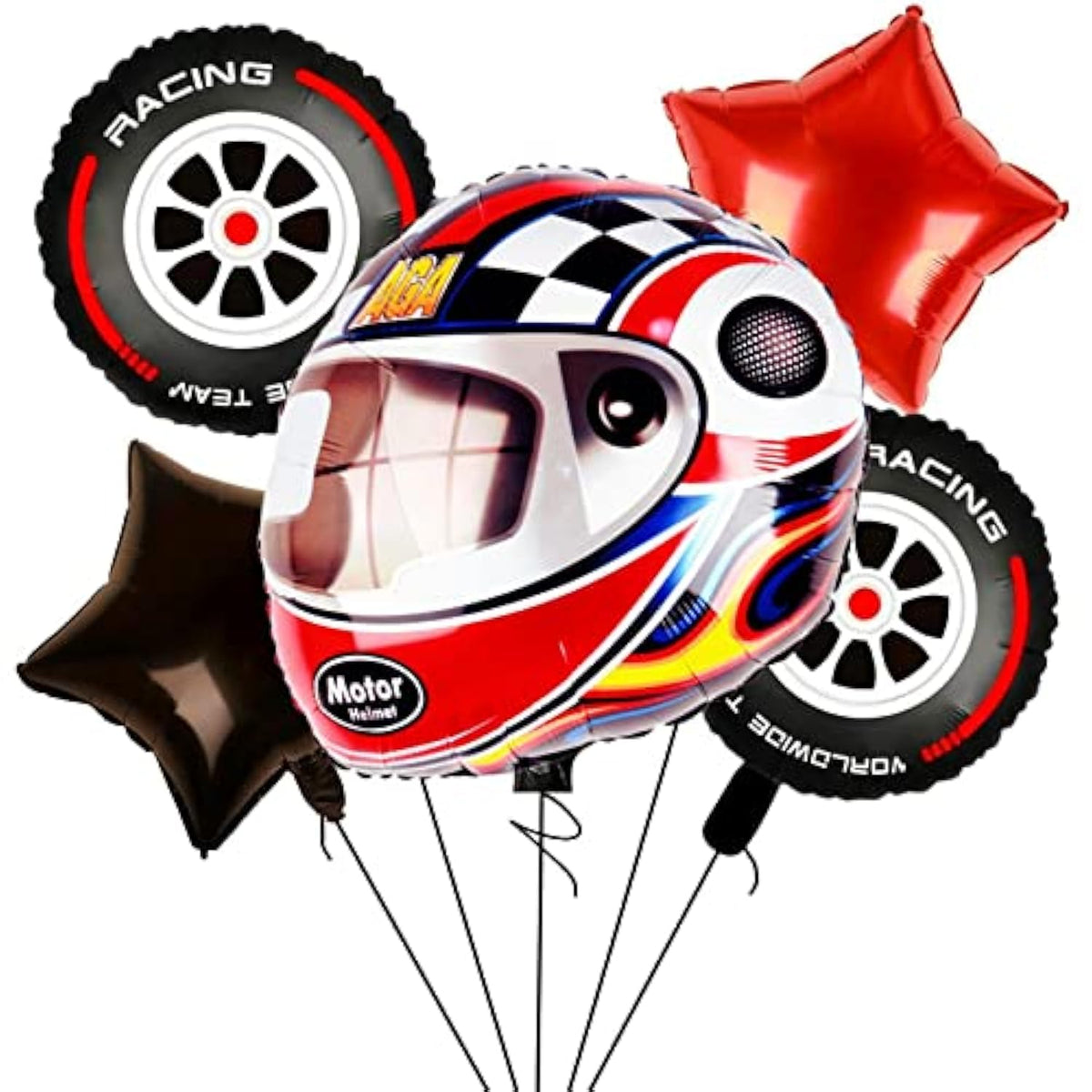 5 Pcs Helmet Tire Balloons Race Car Wheels Birthday Party Supplies Boys Bike Bicycle Motorcycle Truck Theme Party Decorations Favor Foil Mylar Black And Red