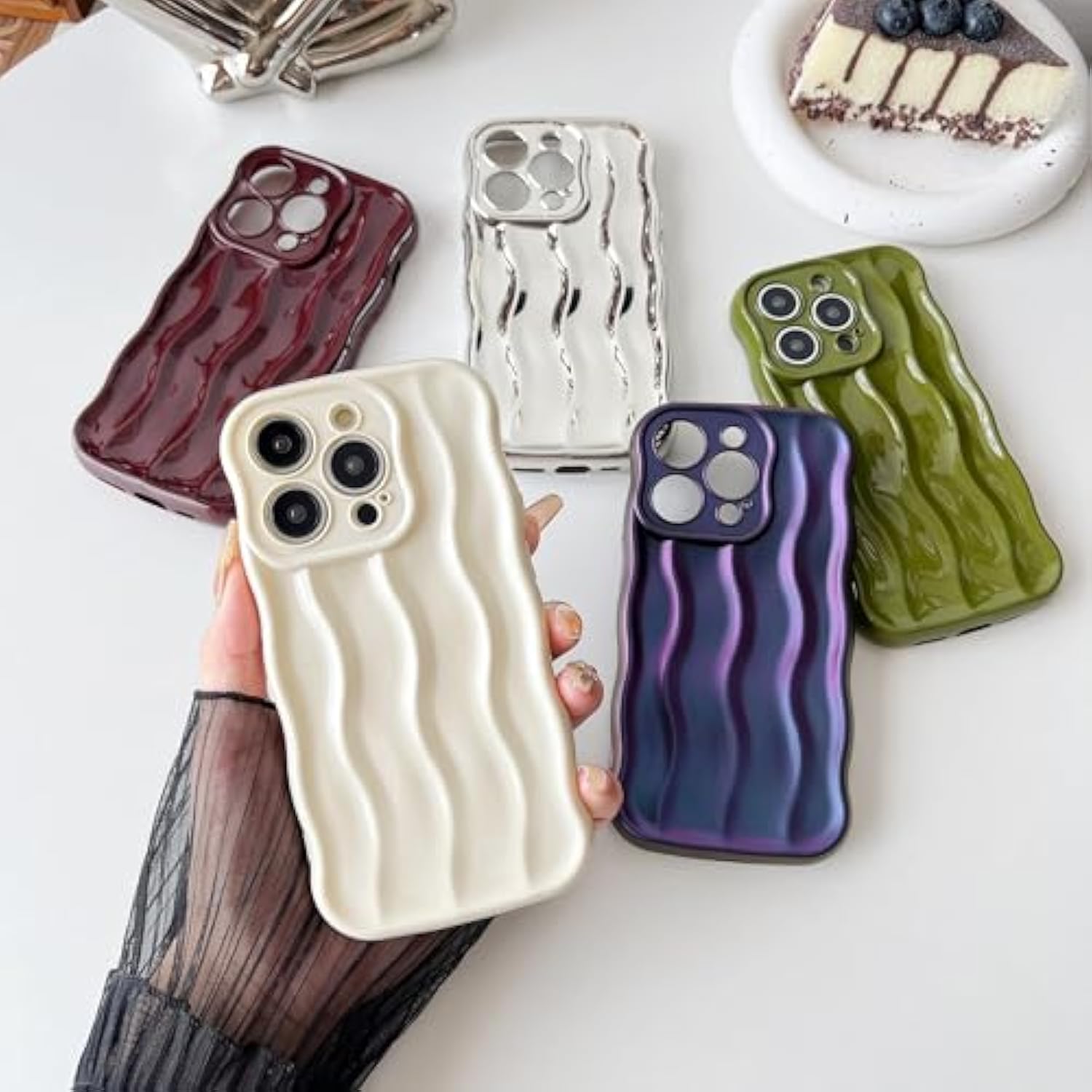 For Iphone 15 Pro Case,Water Ripple Pattern Curly Wave Frame Soft Phone Case (Wine Red)