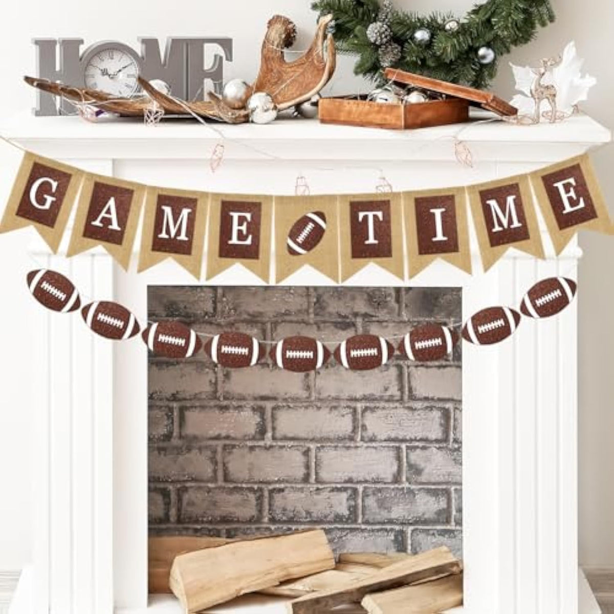2Pcs American Football Burlap Banner Glitter Football Hanging Banner Game Time Burlap Garland Sports Themed Bunting Garland Sports Bunting Banner For Birthday Party Home Mantel Decor