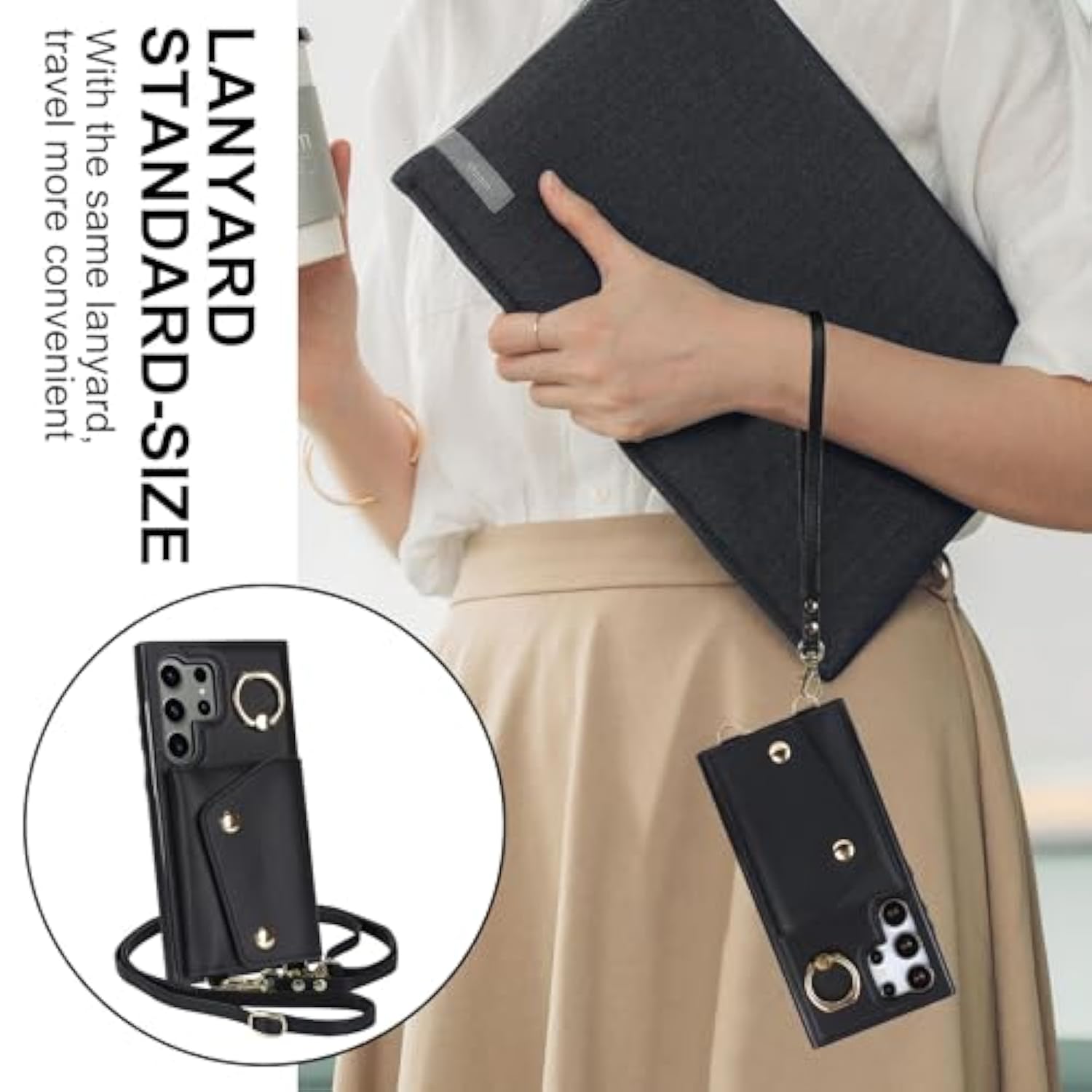 For Galaxy S25 Ultra (Not S25) Case For Women, Crossbody Wallet With Card Slot Lanyard Wrist Strap Shockproof Purse Kickstand Cover For Samsung S25 Ultra.Crossbody Black