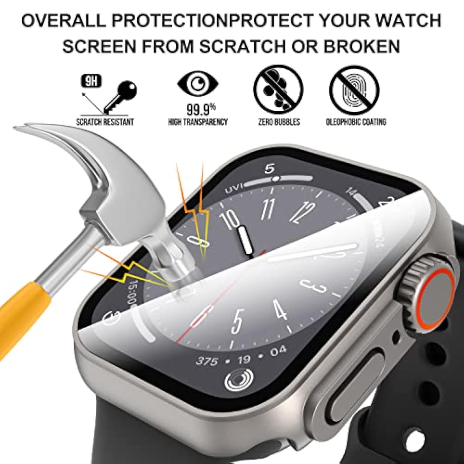 For Watch 45Mm Screen Protector Case, [ Looks Like Ultra Protector Case ] Tempered Glass Unique Design Case Cover For Iwatch Series 7/8/9 Series Se 2 45Mm (Titanium For Iwatch 45Mm)