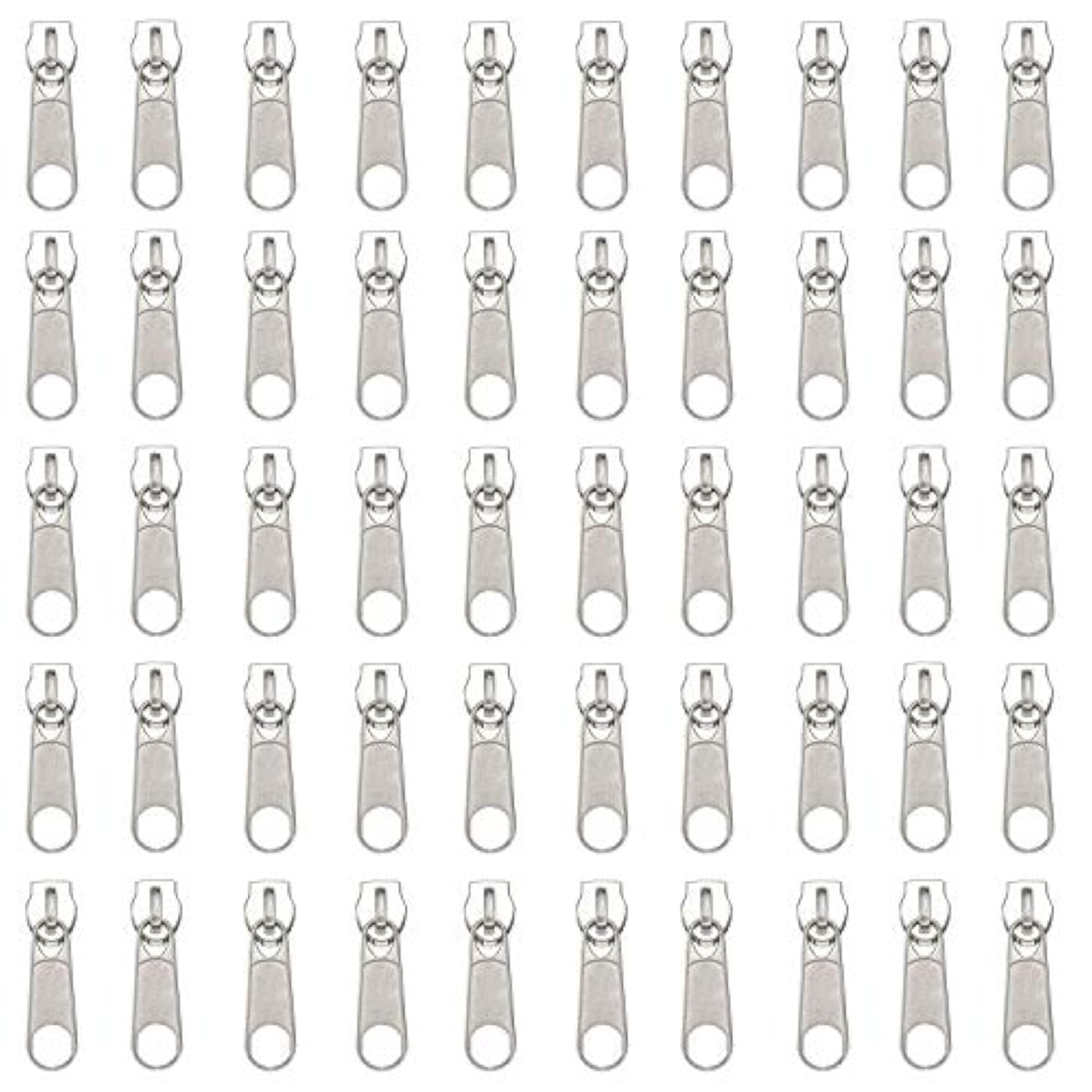 50Pcs Silver Pulls For #3 Nylon Coil Zippers Silver Zipper Sliders For