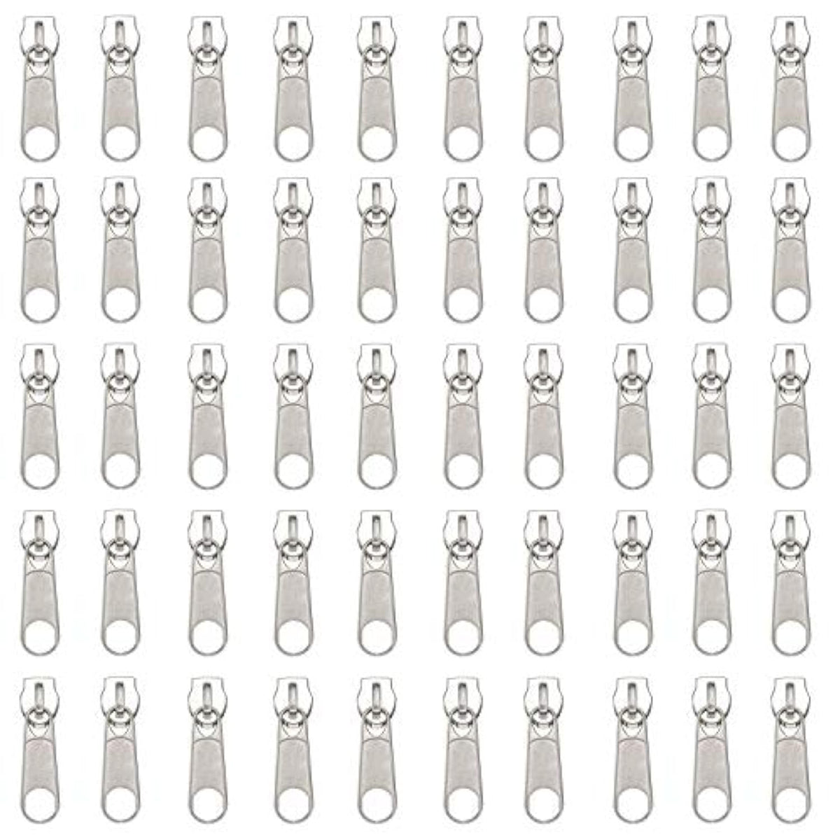 50Pcs Silver Pulls For #3 Nylon Coil Zippers Silver Zipper Sliders For