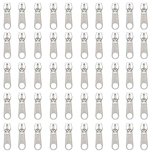 50Pcs Silver Pulls For #3 Nylon Coil Zippers Silver Zipper Sliders For