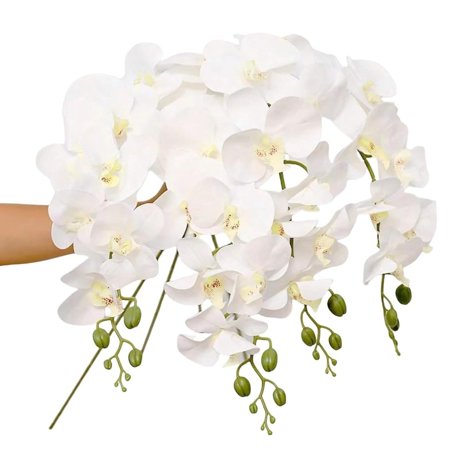 6 Pcs Artificial Orchids Stems 27" Tall 9 Heads Artificial Phalaenopsis Flowers Real Touch Orchids Flowers For Home Wedding Indoor Outdoor Vase Décor (White)