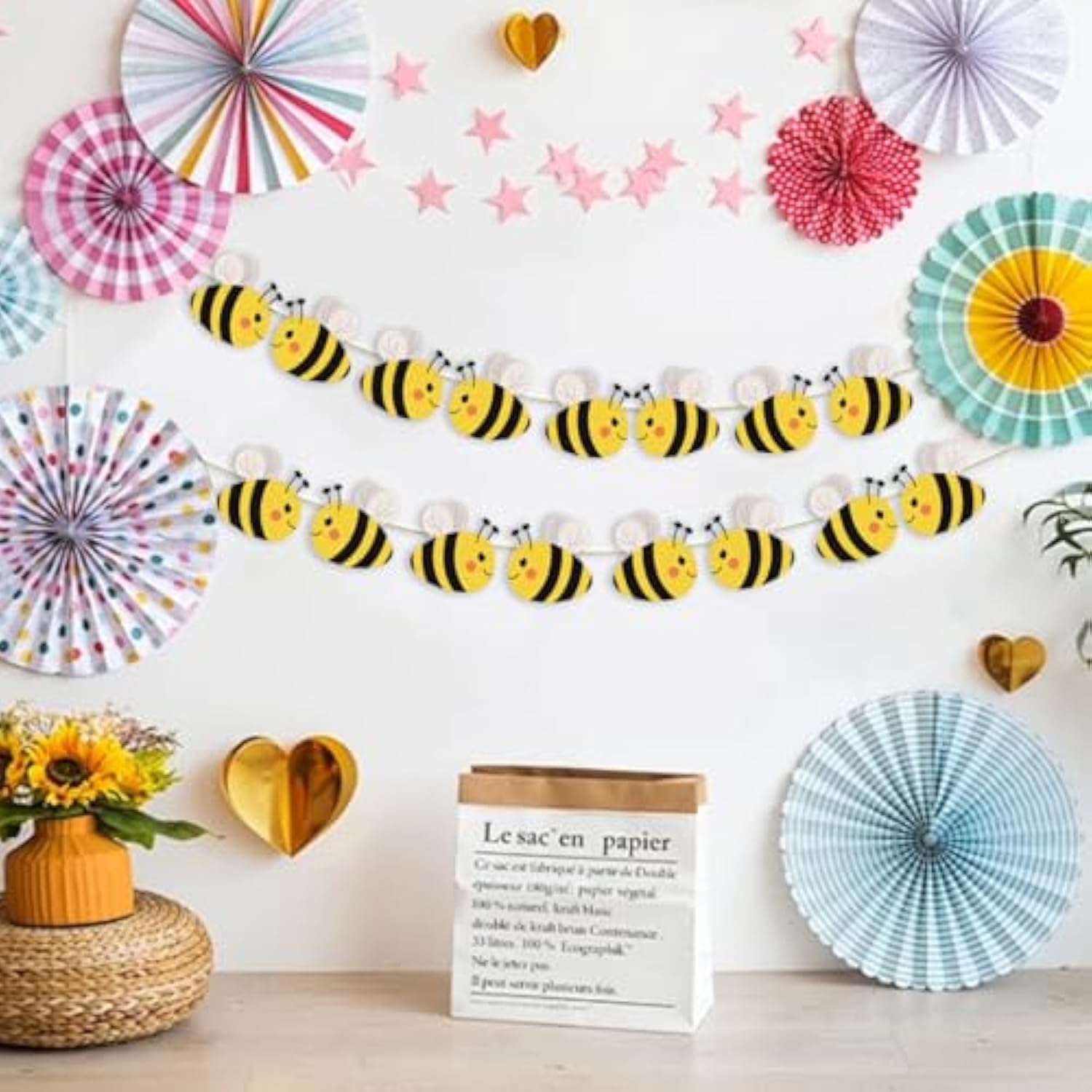 Nicime 2Pcs Bee Banner, Cute Yellow Sweet Animal Party Decoration, Honey Bee Theme Party Supplies Banner Backdrop