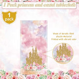 1 Pack Princess Tablecloths Birthday Decorations,Plastic Pink Rose Castle Table Cloth For Parties,Disposable Rectangle Floral Table Cover For Baby Shower Girls Birthday Party Supplies,54X108 Inch