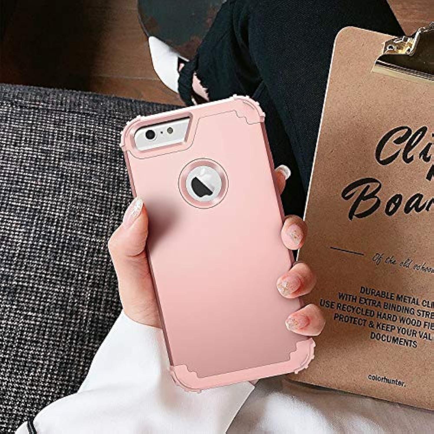 For 6S Plus Case With Tempered Glass Screen Protector, 3 In 1 Shockproof Slim Hybrid Heavy Duty Hard Pc Cover Soft Silicone Bumper Full Body Case, Rose Gold