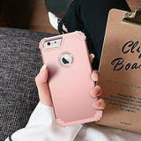 For 6S Plus Case With Tempered Glass Screen Protector, 3 In 1 Shockproof Slim Hybrid Heavy Duty Hard Pc Cover Soft Silicone Bumper Full Body Case, Rose Gold