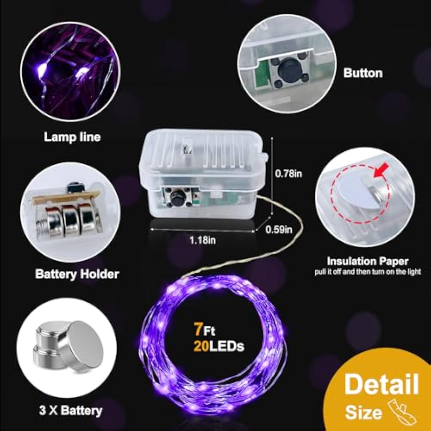 8 Pack Purple Battery Operated String Lights - 7Ft Waterproof Fairy Lights With 20 Leds For Home, Mason Jar, Party, Wedd