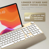 Ergonomic Wireless Keyboard With Wrist Rest-Low-Profile,Phone/Tablet Holder,Quiet Designwindows & Mac Osfull Size Cordless Usb Computer Keyboard For Desktop,Laptop, Pc, Mac, Windows-Gold