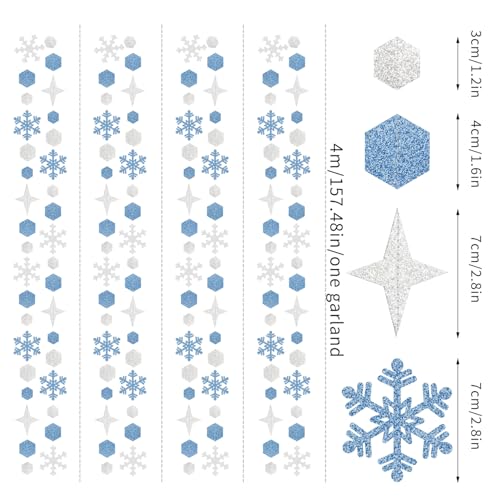 Snowflake-Snow Silver-Blue Christmas Party-Decorations Streamers - 52Ft White Winter Wonderland Frozen Hanging Paper Garland Banner,Birthday Wedding Baby Bridal Shower New Year Supplies Decor