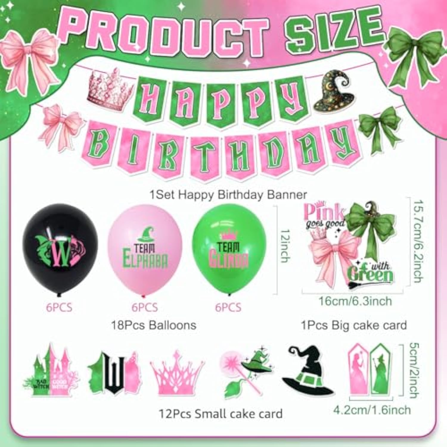 Pink And Green Party Decorations Happy Birthday Banner Bows Cake Toppers Cupcake Toppers And Balloons Princess Witch Birthday Party Decoration Crown Witch Hat Castle