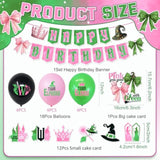 Pink And Green Party Decorations Happy Birthday Banner Bows Cake Toppers Cupcake Toppers And Balloons Princess Witch Birthday Party Decoration Crown Witch Hat Castle