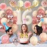 16Th Birthday Decorations Retro Blush Pink Sweet 16 Girls Birthday Balloons Happy 16Th Banner Cake Toppers Rose Gold Number 1 6 Balloon Pom Poms For 16 Year Old Bday Party Decoration Supplies