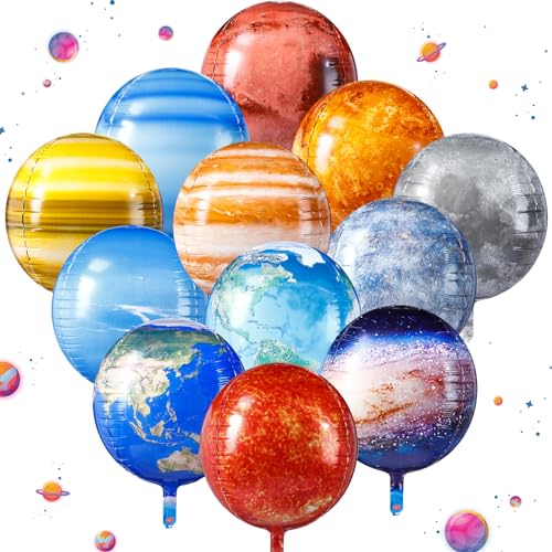 12 Pcs Space Balloons 22 Inch Large 4D Galaxy Planet Balloons World Map Globe Inflatable Earth Outer Space Party Decorations for Travel Theme Party Birthday Earth Day