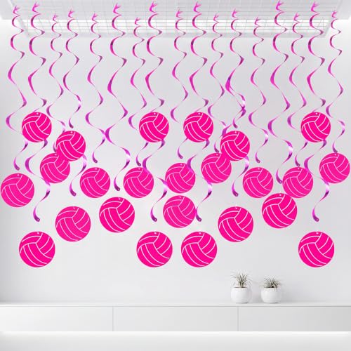 60 Pcs Hot Pink Volleyball Hanging Swirl Decorations for Senior Night
