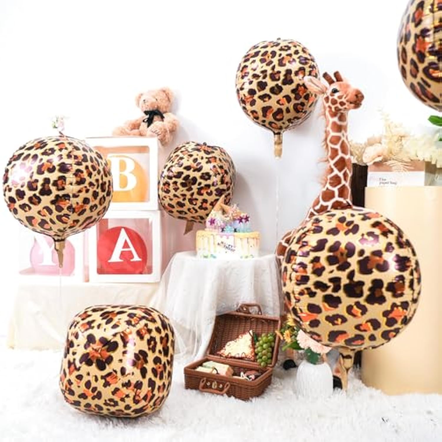 6 Pc 22 Inch Large Metallic Leopard/Cheetah Print Foil Balloons Jungle Party Decor