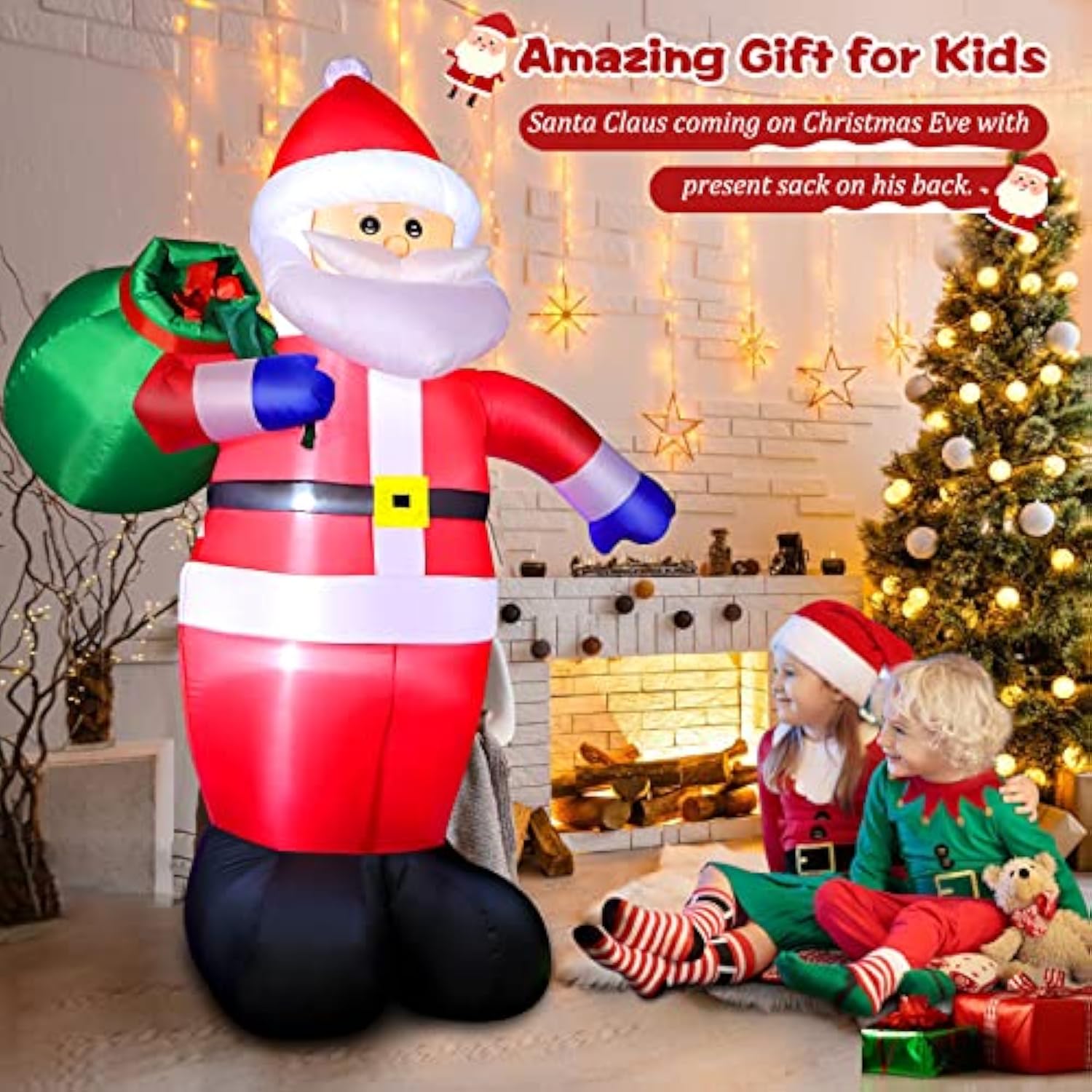 6 Ft Christmas Inflatable Santa Claus Outdoor Decorations, Blow Up Santa Claus With Gift Bag, Large Xmas Santa Carrying