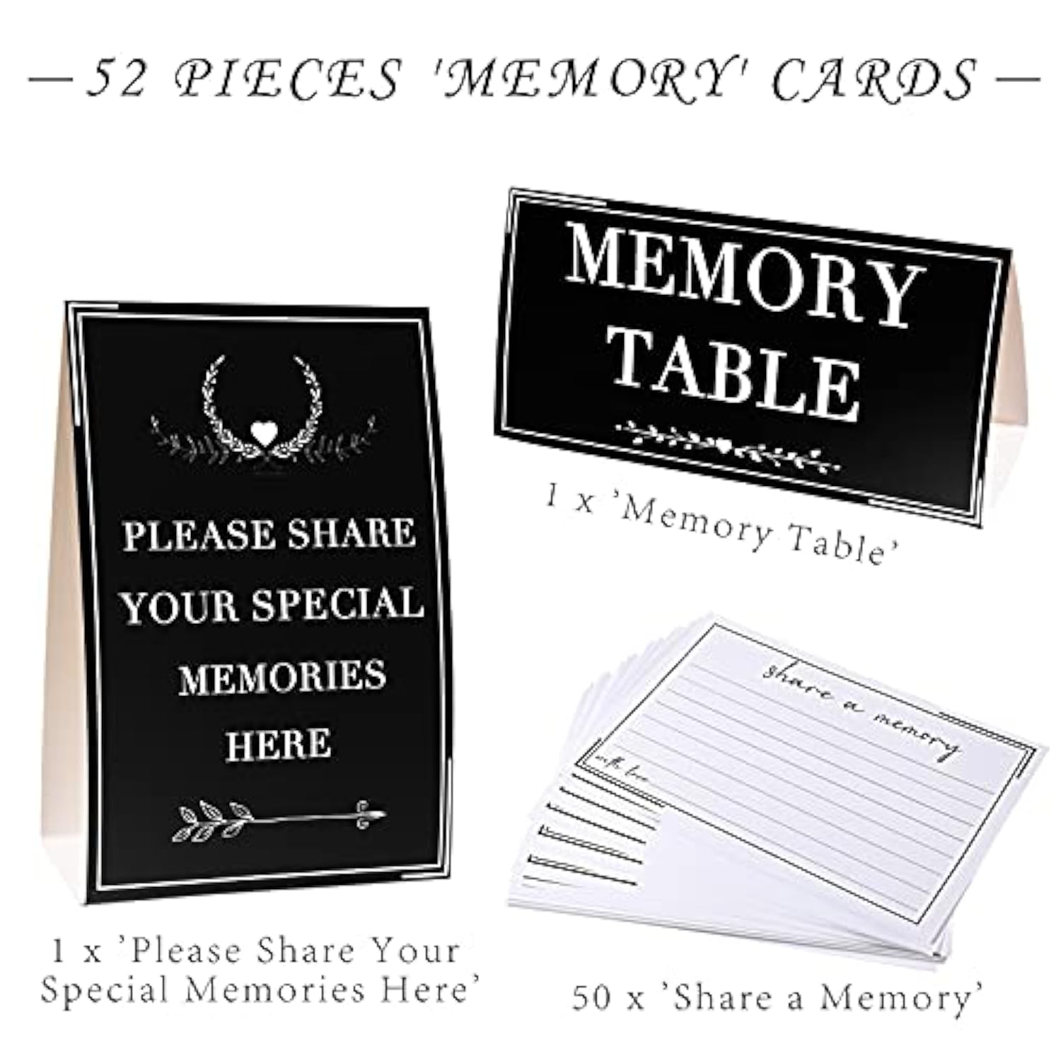 52 Pieces Share A Memory Cards Celebration Of Life Decorations Memory Cards For Funeral, Wedding, Bridal Shower, Birthday, Graduation, Retirement, Anniversary Party (Black)