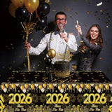 3-Pack Black and Gold New Year 2026 Tablecloths 51x87 Inch Disposable