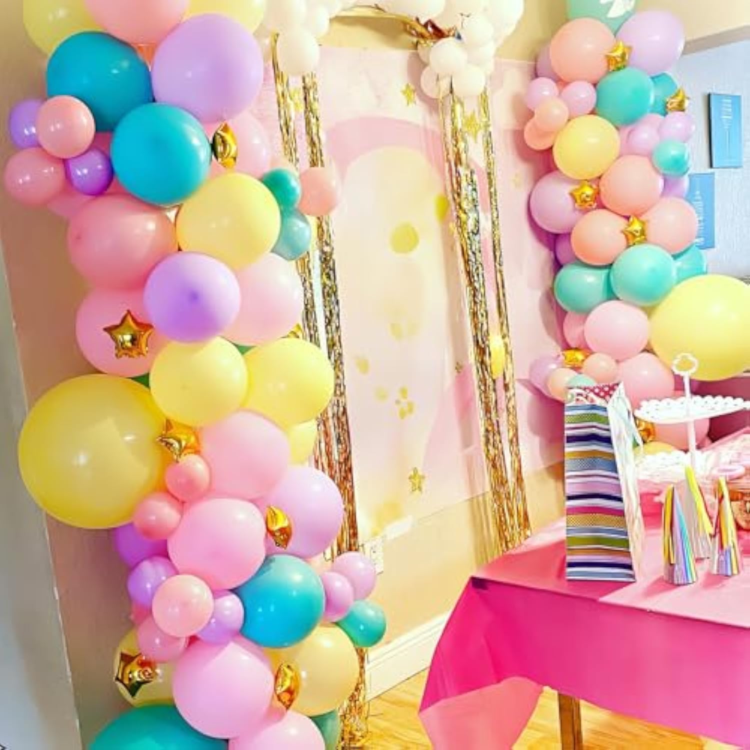 60pcs Pastel Rainbow Balloons in Pink, Purple, Teal, Yellow for Birthday & Baby Shower Decor