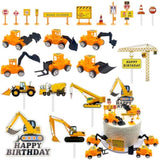 23Pcs Constructions Cake Toppers Vehicles Cake Decoration Excavator Crane Truck Cupcake Topper Traffic Road Sign Cupcake Construction Cake Decorations Happy Birthday Sign For Party Supplies