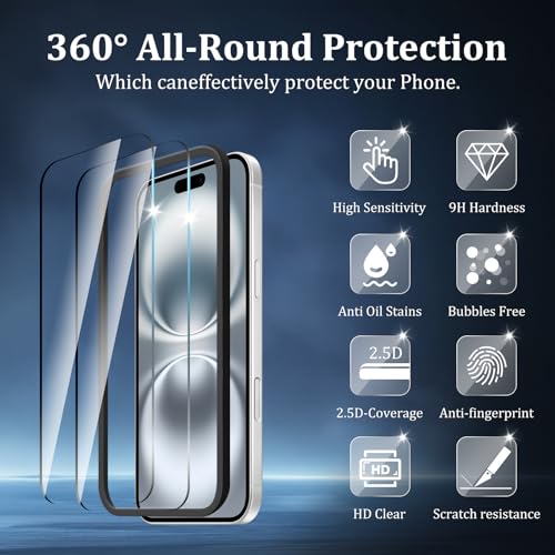 2 Pack Screen Protector for iPhone 17, 9H Hardness Tempered Glass Protection with easy installation tool, HD Clear, Anti-Scratch, Bubble Free, Case
